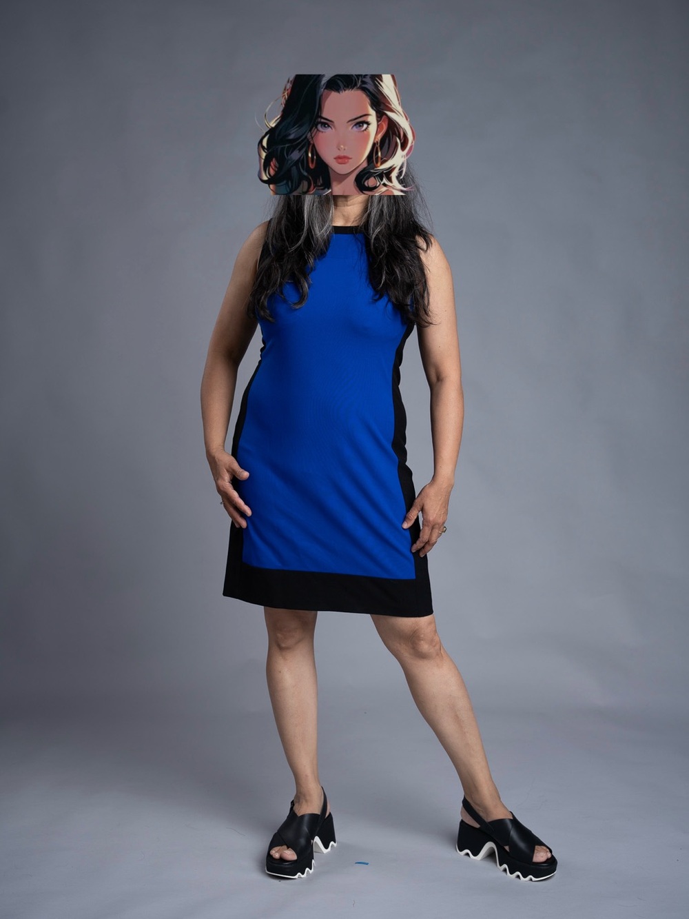 Ralph Lauren Cobalt Blue with Black Panel Sleeveless Sheath Dress